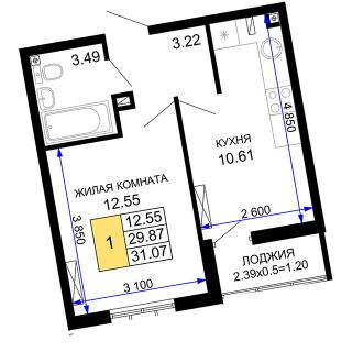 планировка квартиры в ЖК "Фонтаны"