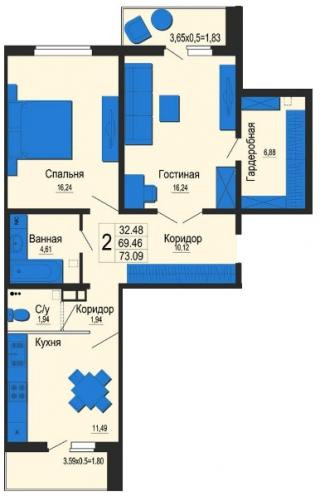 планировка квартиры в ЖК "Мой город"