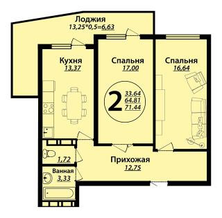 планировка квартиры в ЖК "Дуэт"