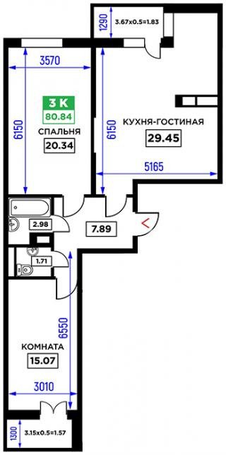 планировка квартиры в ЖК "Открытие"