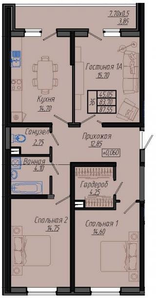 планировка квартиры в ЖК "Тополиная Топольковая"