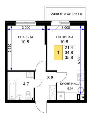 планировка квартиры в ЖК "Ракурс"