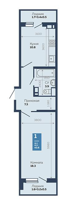 планировка квартиры в ЖК "Жилой квартал Бауинвест"