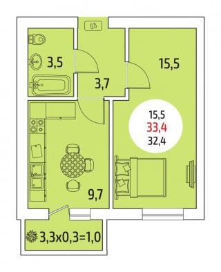 планировка квартиры в ЖК "Оазис 2"