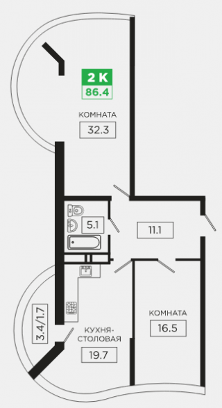 планировка квартиры в ЖК "Флотилия"